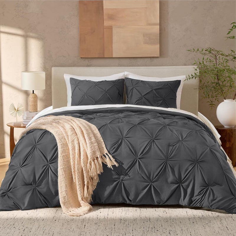 Andency Dark Gray Queen Comforter Set, 3 Piece All Season Decorative Pintuck Bedding Comforter & Sets, Grey Soft Microfiber Lightweight Washable Bed Set for Queen Size Bed - Image 2